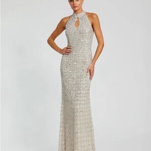 Mac Duggal Silver Sequin Halter Gown